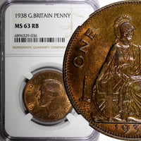 Great Britain George VI Bronze 1938 1 Penny NGC MS63 RB KM# 845 (036)