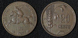 Lithuania Aluminum-Bronze 1925 20 Centu 1 Year Type XF KM# 74  (30 048)