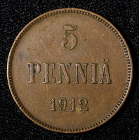 Finland Nicholas II Copper  1912 5 Pennia KM# 15 (27 679)