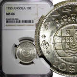 ANGOLA Portuguese Colony Silver 1955 10 Escudos NGC MS66 GEM BU  KM# 73 (026)