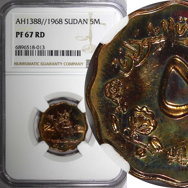 SUDAN Bronze PROOF AH1388 1968 5 Millim NGC PF67 RD TOP  GRADED  KM# 31.2  (13)