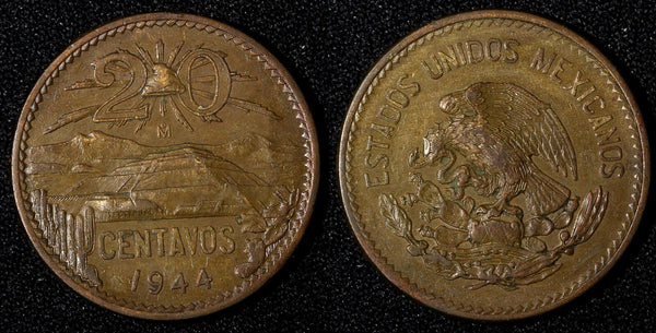 Mexico ESTADOS UNIDOS MEXICANOS Bronze 1944 20 Centavos  KM# 439 (27 582)