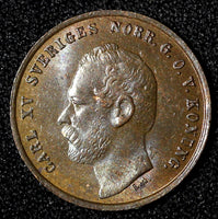 Sweden Carl XV Adolf Bronze 1870 L.A.1 Ore Choice UNC Condition KM# 705 (28 219)