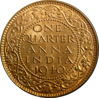 INDIA George VI Bronze  1940 (B) 1/4 Anna Nice RED ch. UNC KM# 530 (23 673)