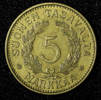 Finland Aluminum-Bronze 1938 S 5 Markkaa KM# 31 (27 714)