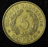 Finland Aluminum-Bronze 1938 S 5 Markkaa KM# 31 (27 714)