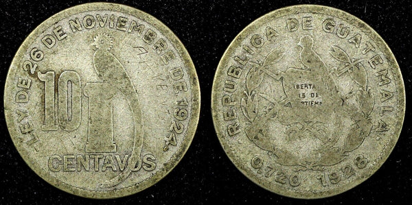 GUATEMALA Silver 1928 10 Centavos Royal British Mint KM# 239.2 (24 576)