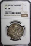 India-British George V Silver 1919 (B) 1 Rupee NGC MS63 MINT LUSTER KM# 524 (31)