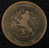 Netherlands William III  Bronze 1878 1 Cent KM# 107.1  (24 989)