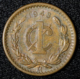 MEXICO Bronze 1943 Mo 1 Centavo Better Date WWII Issue KM# 415 (27 858)