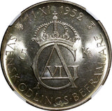 SWEDEN Silver 1952 ST 5 Kronor NGC MS63+  70th Birthday Gustaf VI KM# 828(10)