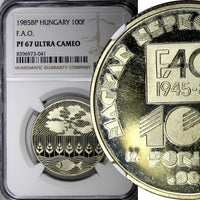 HUNGARY 1985 BP 100 Forint 40th Anniver of FAO NGC PF67 ULTRA CAMEO KM# 654 (1)