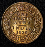 India-British George V  1930 (C) 1/4 Anna Calcutta UNC Toning  KM# 512 (27 731)