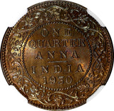 India-British George V Bronze 1930 (C) 1/4 Anna NGC MS63 BN KM# 512 (012)