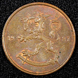 FINLAND Copper 1937 5 Penniä UNC KM# 22 (24 003)