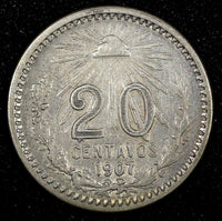 MEXICO Silver 1907 Mo  20 Centavos  Toned KM# 435 (27 053)