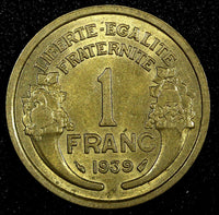 FRANCE Aluminum-Bronze 1939 1 Franc  aUNC Gad# 470 KM# 885  (24 945)