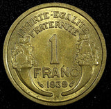 FRANCE Aluminum-Bronze 1939 1 Franc  aUNC Gad# 470 KM# 885  (24 945)