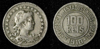 BRAZIL Copper-Nickel 1918 100 Reis Rio de Janeiro Mint BETTER DATE KM# 518 (599)