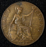 Great Britain George V Bronze 1921 1/2 Penny KM# 809 (28 887)