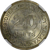 MALAYA George VI Silver 1939 20 Cents NGC MS63 1 Year Type Nice Toned KM# 5 (01)
