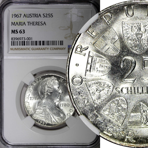Austria Maria Theresia Silver 1967 25 Schilling NGC MS63 KM# 2901 (01)