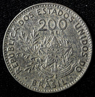 Brazil Copper-Nickel 1901 200 Reis Liberty 1 Year Type KM# 504 (27 779)