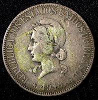 BRAZIL Silver 1910  1000 Reis Toned  KM# 507 (27 464)