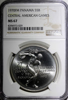 Panama Silver 1970 FM 5 Balboas NGC MS67 Central American Games KM#28 (029)