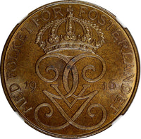 Sweden Gustaf V Bronze 1916 5 Öre  NGC MS63 BN  KM# 779.2 (18)