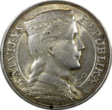 LATVIA Silver 1931 5 Lati Maiden's head 37 mm  KM# 9 (24 339)