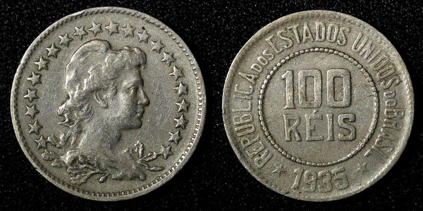 BRAZIL Copper-Nickel 1935 100 Reis Rio de Janeiro Mint KM# 518 (27 782)