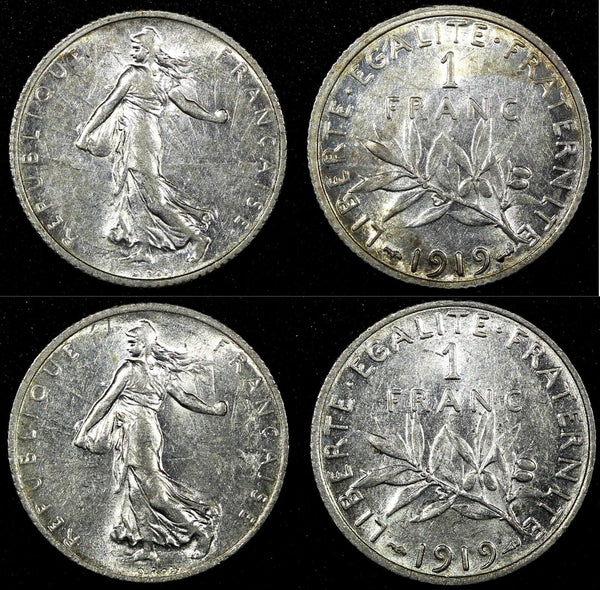 FRANCE  Silver  1919 1 Franc XF-UNC KM# 844.1  RANDOM PICK (1 Coin)  (25 562)