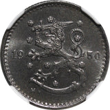 Finland Iron 1950 H 1 Markka NGC MS65 TOP GRADED BY NGC KM# 30b (044)