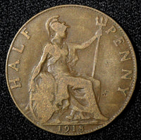 Great Britain George V Bronze 1918 1/2  Penny KM# 809 (28 290)