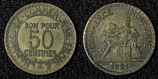 FRANCE Aluminum-Bronze 1921 50 Centimes KEY DATE KM# 884 (27 990)