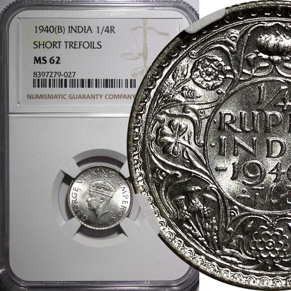 India-British George VI Silver 1940 (B) 1/4 Rupee NGC MS62 KM# 545 (027)