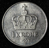 Norway Olav V 1977 1 Krone 25 mm High Grade KM# 419 (28 729)