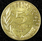 FRANCE Aluminum-Bronze 1987 5 Centimes aUNC KM# 933 (25 059)