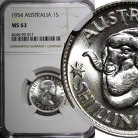 Australia Elizabeth II Silver 1954 1 Shilling NGC MS63 KM# 53 (017)