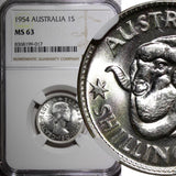 Australia Elizabeth II Silver 1954 1 Shilling NGC MS63 KM# 53 (017)