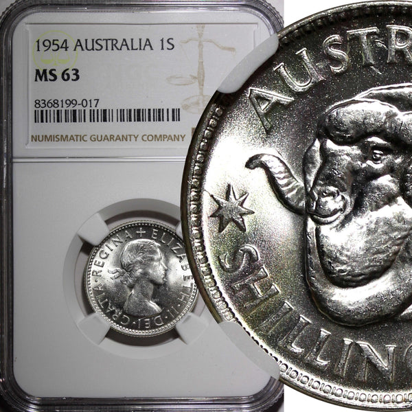 Australia Elizabeth II Silver 1954 1 Shilling NGC MS63 KM# 53 (017)
