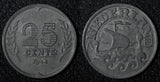 Netherlands Wilhelmina I Zinc 1941 25 Cents WWII Issue BETTER DATE KM# 172 (958)