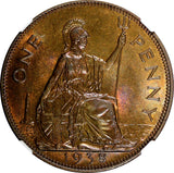 Great Britain George VI Bronze 1938 1 Penny NGC MS63 RB KM# 845 (036)