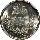 Sweden Gustaf V Silver 1933 G 25 Öre BETTER DATE NGC MS64 BU COIN KM# 785 (004)