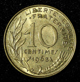 FRANCE Aluminum-Bronze 1963 10 Centimes UNC KM# 929 (27 673)