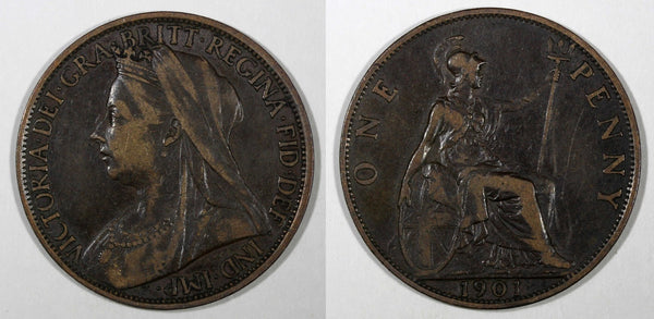 Great Britain Victoria Bronze 1901 1 Penny 30.8 mm Last Year KM# 790  (28 189)