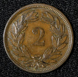 Switzerland Bronze 1866 B 2 Rappen Bern Mint  KM# 4.1 (28 548)