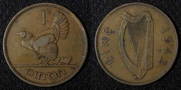 Ireland Republic Bronze 1942 1 Penny hen with chicks KM# 11 (28 031)