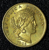 Peru Brass 1956 5 Centavos UNC KM# 223.2 (30 321)